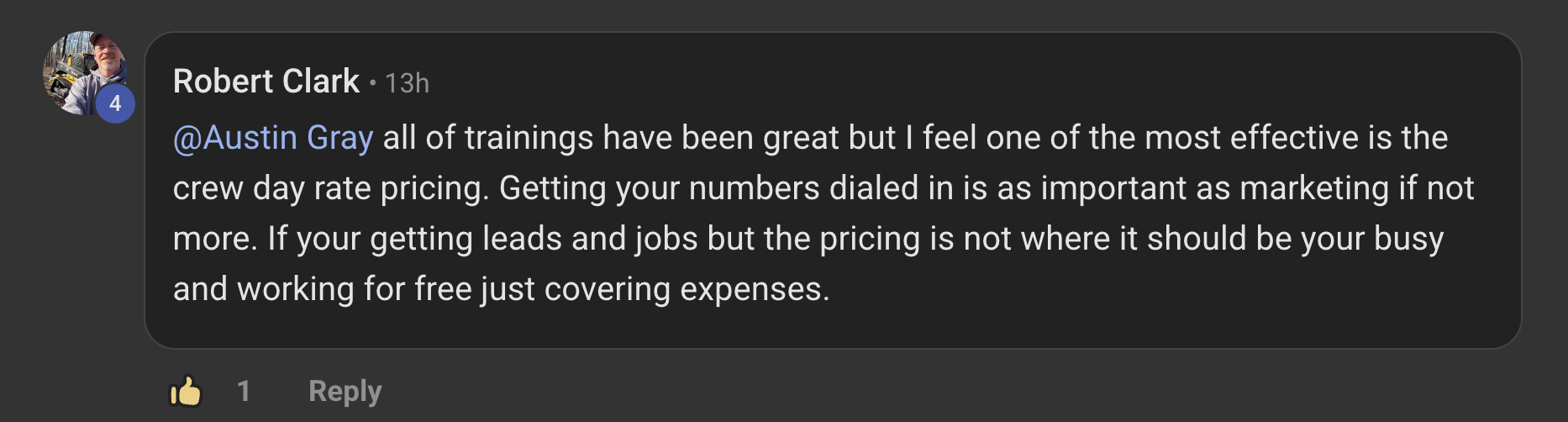 Robert Clark – crew day rate pricing is most effective