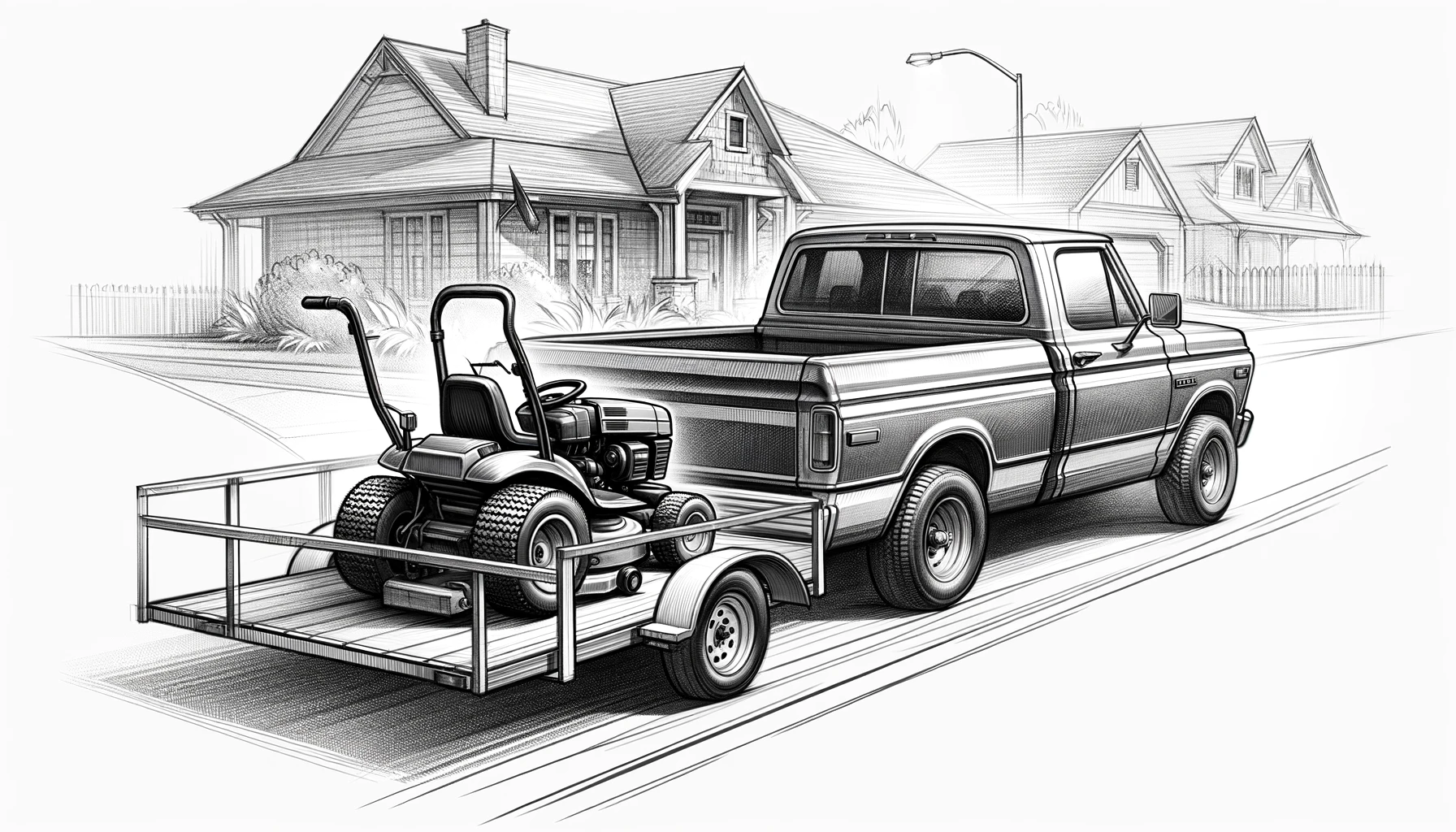A small truck and mower for landscaping